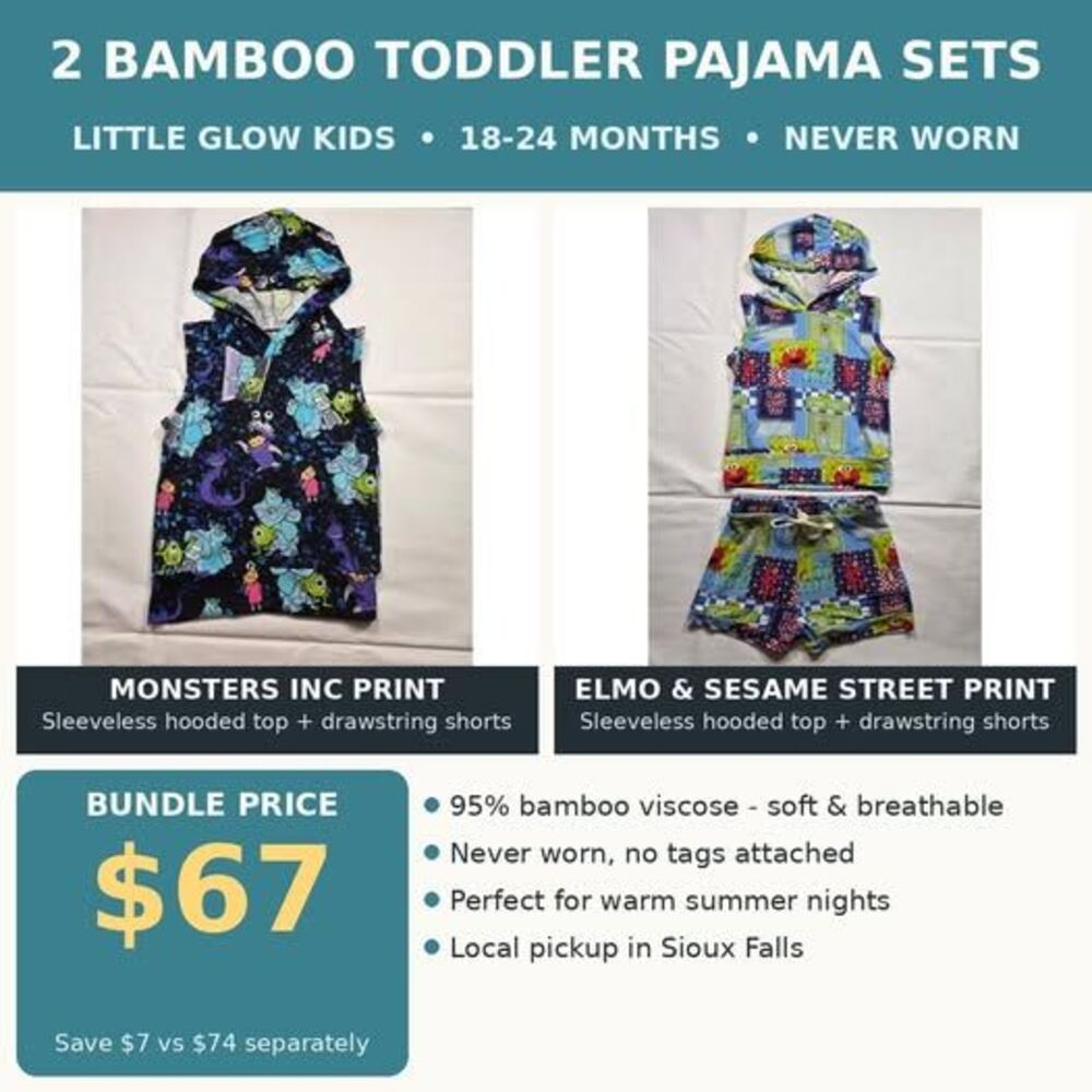 Little Glow Kids Bamboo Pajama Sets 18-24M Monsters Inc Elmo